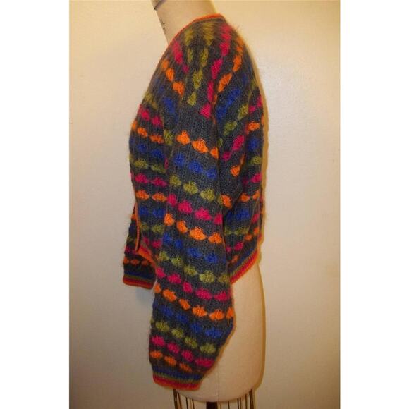 Mexx Gray & Multi-colored Mohair Blend Button Front Cropped Cardigan Sweater M - Picture 3 of 8